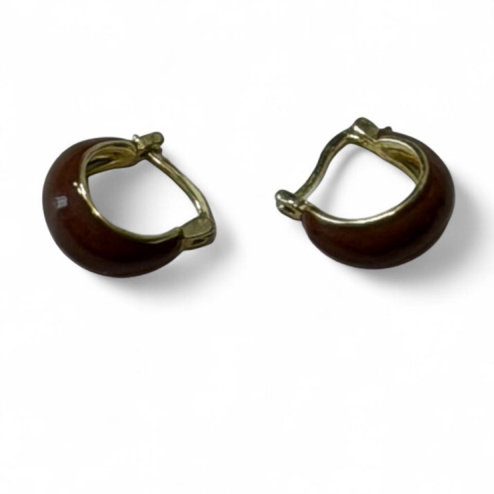 Brown Enamel & Gold Chunky‎ Hoop Earrings